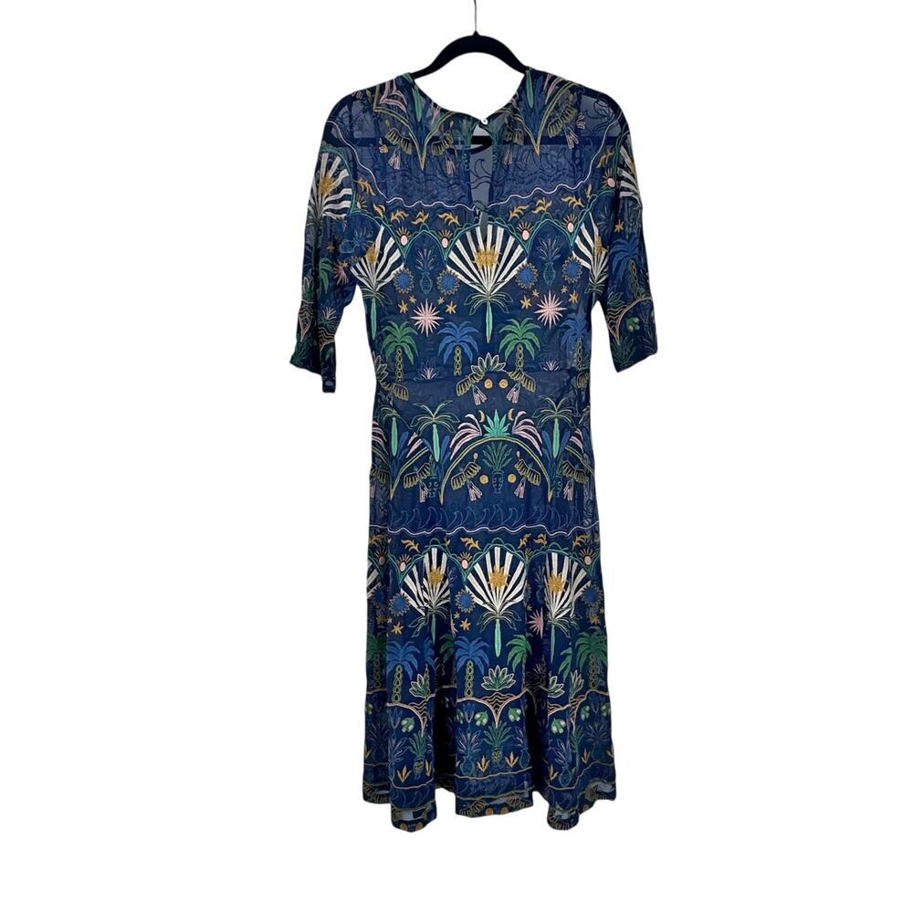 Johnny Was Women's Nova Paneled Midi Dress 3/4 Sleeves Blue Size Small NWT - Picture 9 of 16